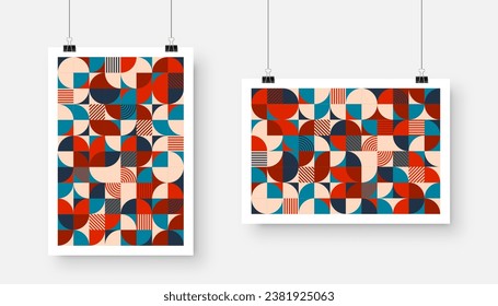 Picture with geometric trendy pattern, Bauhaus style. Modern background, simple elements. Retro texture, basic geometric shapes. Print design, minimalist poster cover. Vector illustration