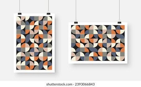Imagen con diseño geométrico de moda, estilo Bauhaus. Fondo moderno, elementos sencillos. Textura retro, formas geométricas básicas. Diseño de impresión, portada de póster minimalista. Ilustración del vector