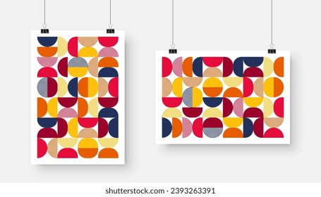 Picture with geometric trendy pattern, Bauhaus style. Modern background, simple elements. Retro texture, basic geometric shapes. Print design, minimalist poster cover. Vector illustration