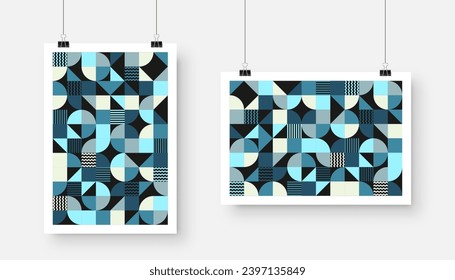 Picture with geometric trendy pattern, Bauhaus style. Modern background, simple elements. Retro texture, basic geometric shapes. Print design, minimalist poster cover. Vector illustration
