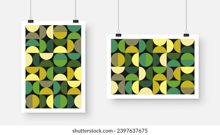 Picture with geometric trendy pattern, Bauhaus style. Modern background, simple elements. Retro texture, basic geometric shapes. Print design, minimalist poster cover. Vector illustration