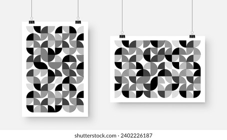 Picture with geometric trendy pattern, Bauhaus style. Modern background, simple elements. Retro texture, basic geometric shapes. Print design, minimalist poster cover. Vector illustration