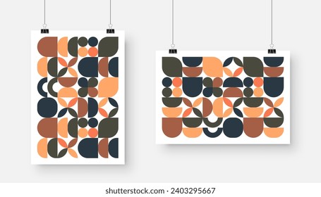 Imagen con diseño geométrico de moda, estilo Bauhaus. Fondo moderno, elementos sencillos. Textura retro, formas geométricas básicas. Diseño de impresión, portada de póster minimalista. Ilustración del vector