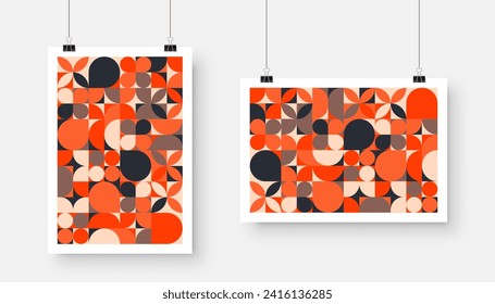 Picture with geometric trendy pattern, Bauhaus style. Modern background, simple elements. Retro texture, basic geometric shapes. Print design, minimalist poster cover. Vector illustration