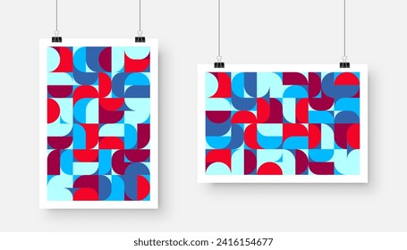 Picture with geometric trendy pattern, Bauhaus style. Modern background, simple elements. Retro texture, basic geometric shapes. Print design, minimalist poster cover. Vector illustration