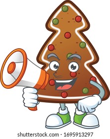 A picture of gingerbread tree cartoon design style speaking on a megaphone