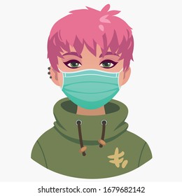 picture of a girl in a medical mask, in cartoon style