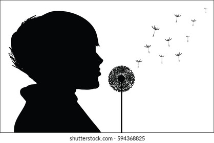 Picture of a girl who breathes fluff dandelions, vector illustration