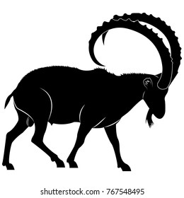 Picture of a goat's silhouette for a logo, emblem, badge, label, template, design element.