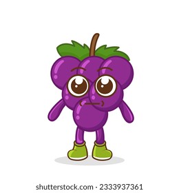 a picture of grape fruit with a flat expression. No words straight face grape fruit emoji. Vector flat design emoticon icon isolated on white background.