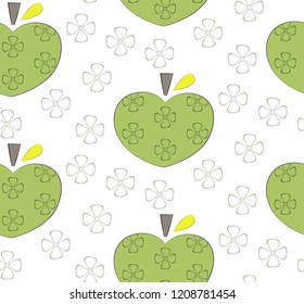 Picture with green apples with flowers inside and flowers on the background