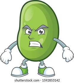 Picture of green beans cartoon character with angry face