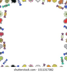 Picture in green, black and white colors. Seamless pattern. Vector. Doodles elements hand drawn frames.