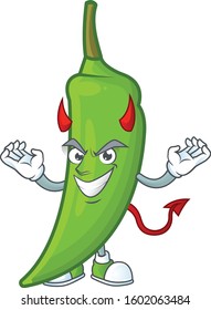Picture of green chili as a Devil cartoon mascot