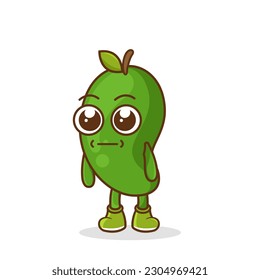 a picture of green mango fruit with a flat expression. No words straight face green mango fruit emoji. Vector flat design emoticon icon isolated on white background.