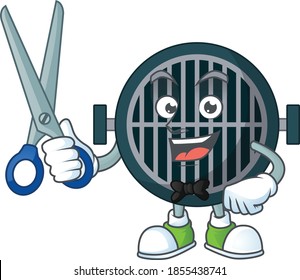 A picture of grill Barber cartoon character working with scissor. Vector illustration
