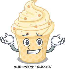 A picture of grinning vanilla ice cream cartoon design concept