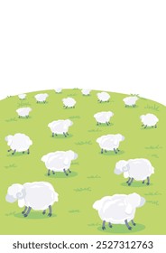 Picture of a group of sheep drawn in a simple style. This may be used for decoration or in articles about friendly farm animals and peaceful regions.