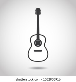 Picture of a guitar with a white body on a gray background. Linear design