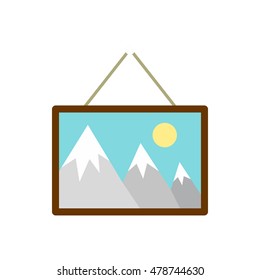 Picture hanging an wall icon in flat style on a white background vector illustration
