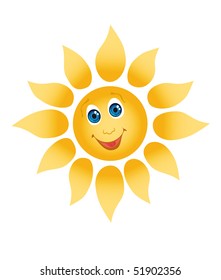 Picture of a happily smiling sun on a white background