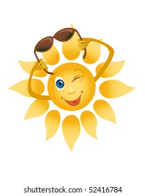 Picture of a happily smiling sun on a white background