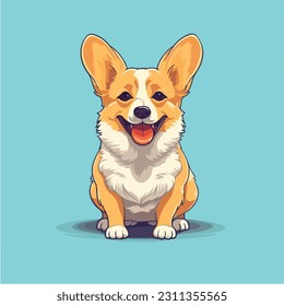 Picture of a Happy and Cute Puppy Pembroke Welsh Corgi Sitting with Tongue Sticking Out