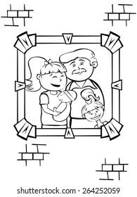 a picture for happy family hanged on wall