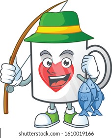 A Picture of happy Fishing cup of coffee with heart design