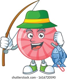 A Picture of happy Fishing pink round lollipop design