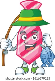 A Picture of happy Fishing pink stripes tie design