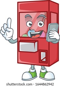 A picture of happy toy claw machine speaking on the phone