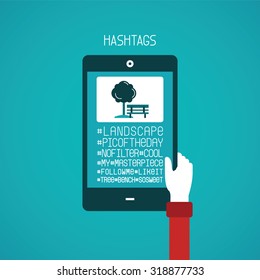 Picture hashtag vector concept in flat style