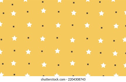In picture have yellow background and white stars, brown squares, small and large.
