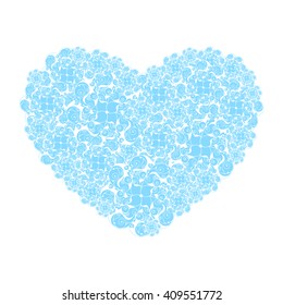 Picture of the heart of stylized flowers in bright purple and white colors. Isolated on white background. Vector illustration.
