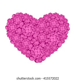 Picture of the heart of stylized flowers in bright fuchsia and pale pink colors. Isolated on white background. Vector illustration.