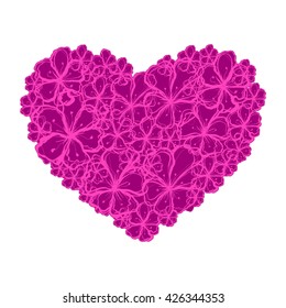 Picture of the heart of stylized flowers in bright fuchsia and mauve colors. Isolated on white background. Vector illustration.