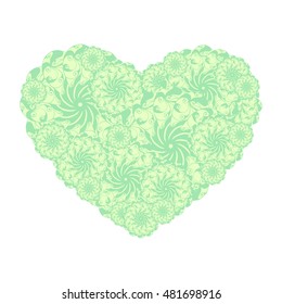 Picture of the heart of stylized flowers. Isolated on white background. Vector illustration.