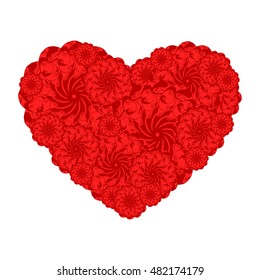 Picture of the heart of stylized flowers. Isolated on white background. Vector illustration.