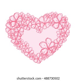 Picture of the heart of stylized flowers. Isolated on white background. Vector illustration.