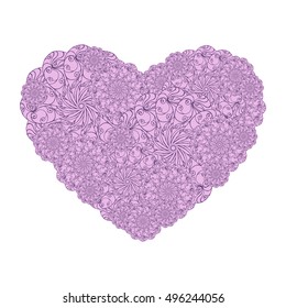 Picture of the heart of stylized flowers. Isolated on white background. Vector illustration.