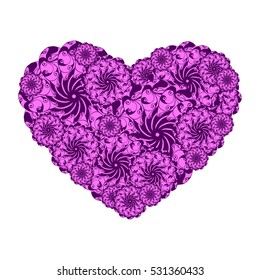Picture of the heart of stylized flowers. Isolated on white background. Vector illustration.