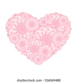 Picture of the heart of stylized flowers. Isolated on white background. Vector illustration.