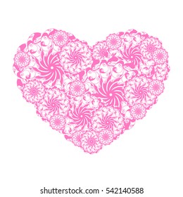 Picture of the heart of stylized flowers. Isolated on white background. Vector illustration.
