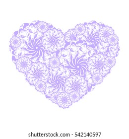 Picture of the heart of stylized flowers. Isolated on white background. Vector illustration.
