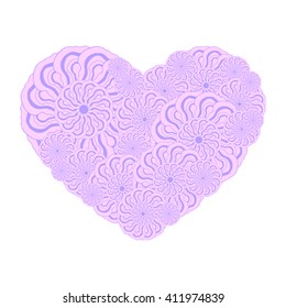 Picture of the heart of stylized flowers in light mauve and pale pink colors. Isolated on white background. Vector illustration.
