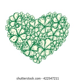 Picture of the heart of stylized flowers in light yellow and dark green colors. Isolated on white background. Vector illustration.