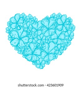 Picture of the heart of stylized flowers in light cyan and bright turquoise colors. Isolated on white background. Vector illustration.