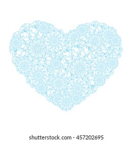 Picture of the heart of stylized flowers of stylized flowers in light turquoise and white colors. Isolated on white background. Vector illustration.
