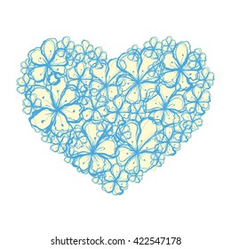 Picture of the heart of stylized flowers in pale yellow and light blue colors. Isolated on white background. Vector illustration.